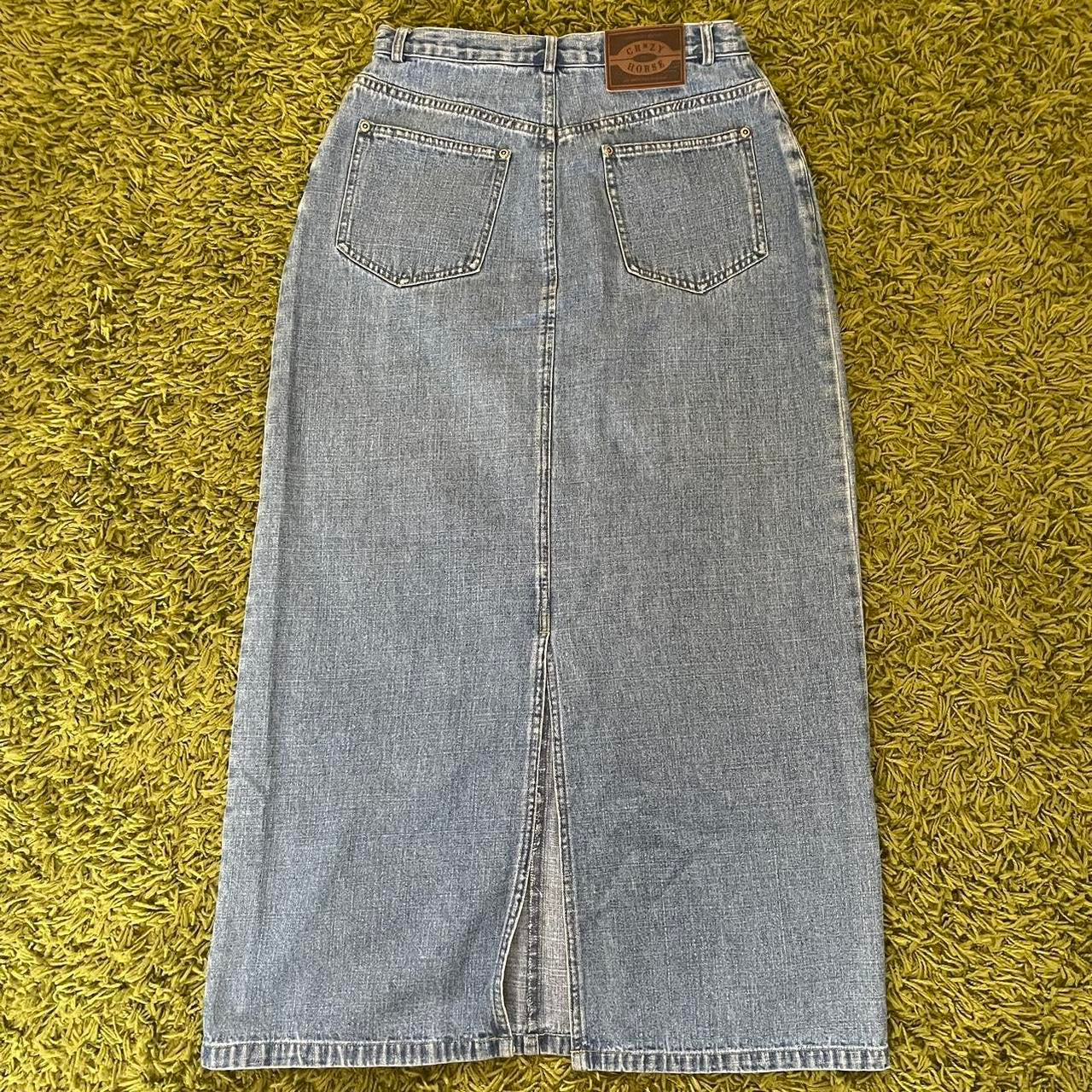 vintage whimsy 90s y2k CRAZY HORSE denim maxi skirt