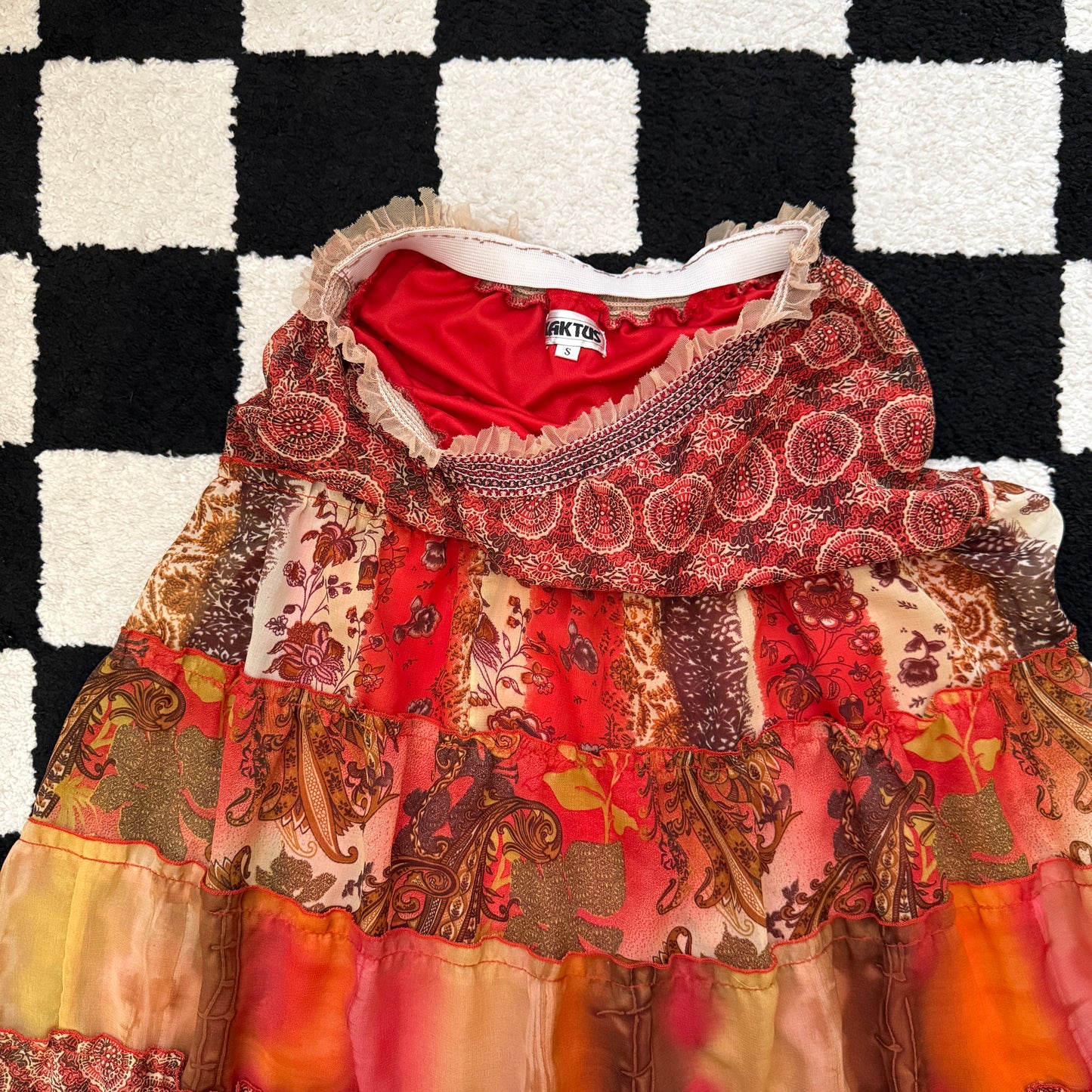 unique vintage whimsy 90s y2k KAKTUS tiered maxi skirt