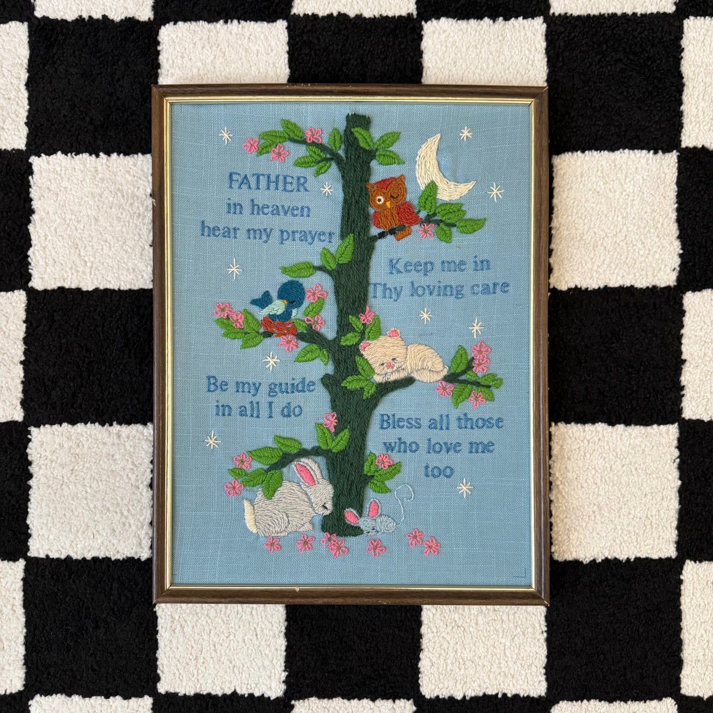 vintage whimsy celestial crewel embroidery wall decor