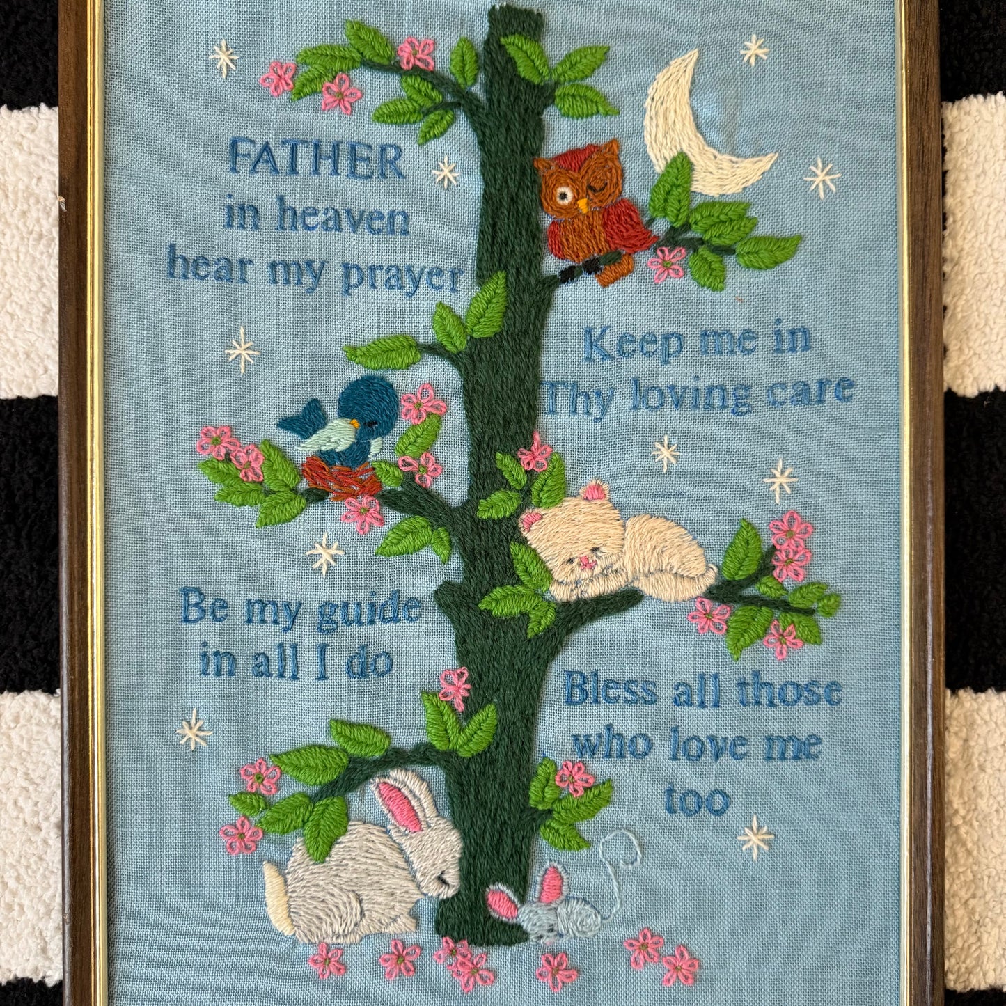 vintage whimsy celestial crewel embroidery wall decor