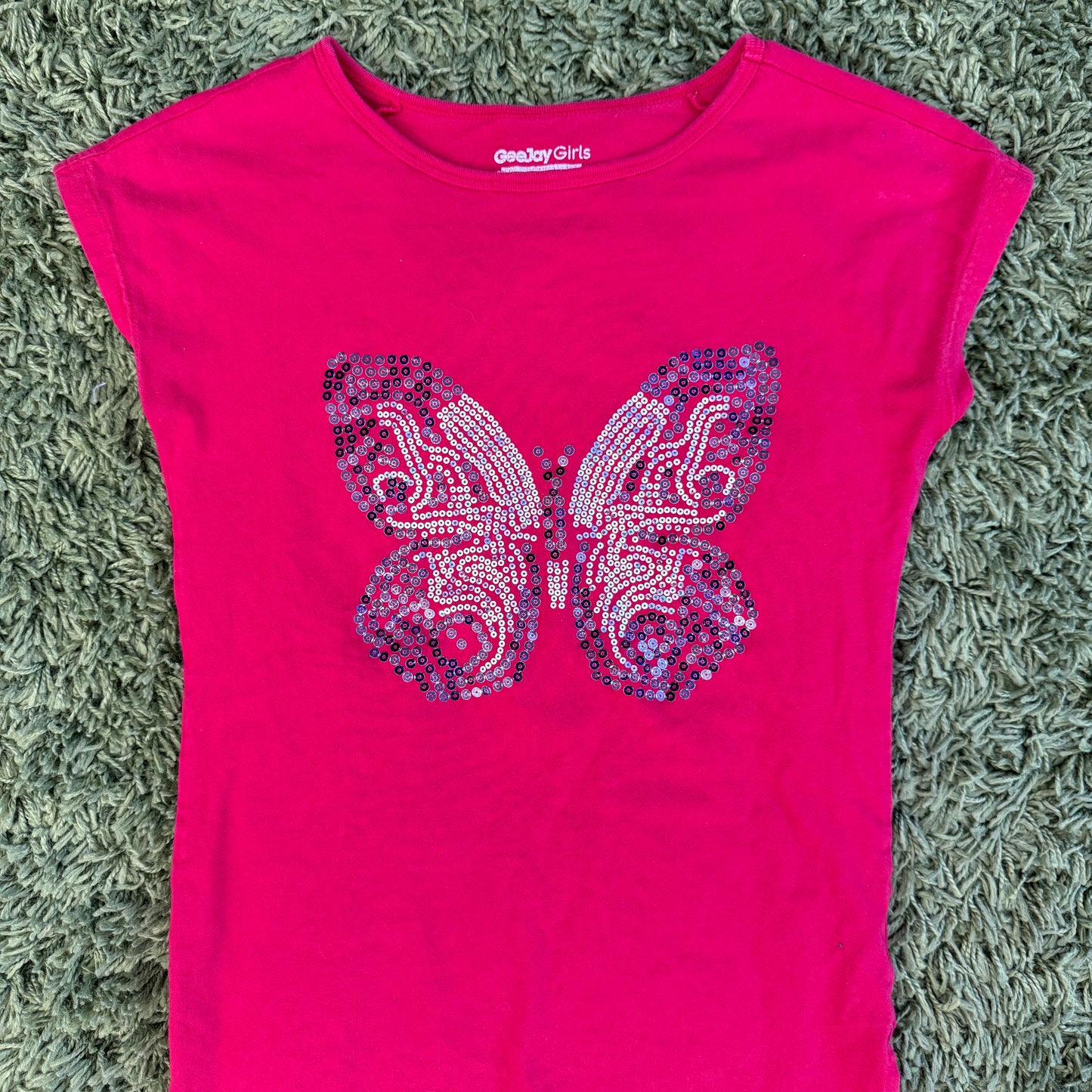 unique vintage whimsy 90s y2k butterfly sequin baby tee