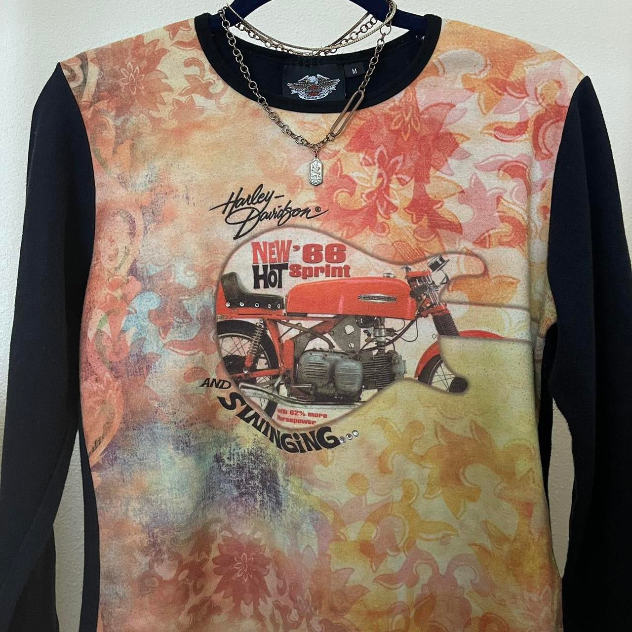 unique vintage whimsy 90s y2k HARLEY DAVIDSON graphic sleeved top