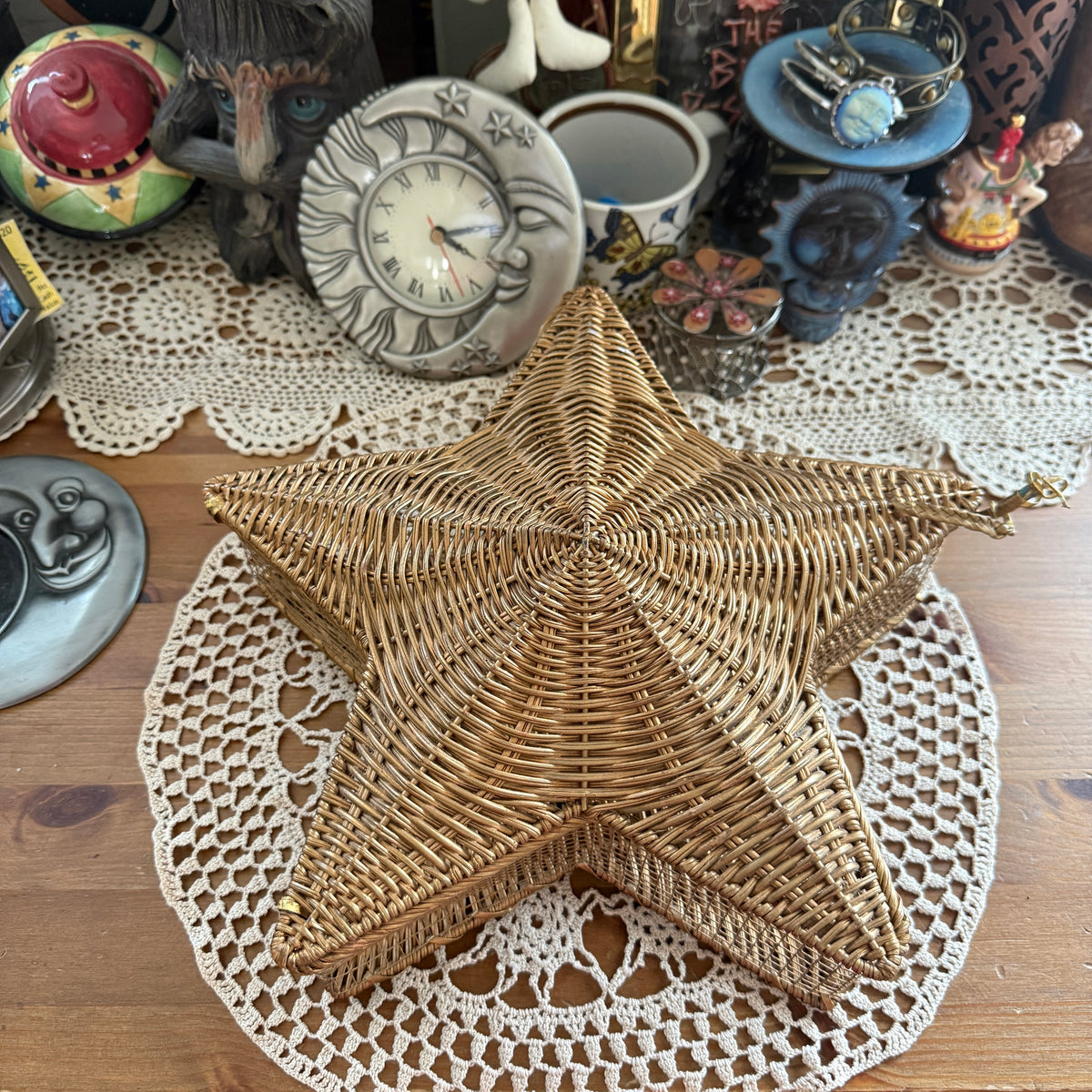 unique vintage whimsical celestial star wicker basket