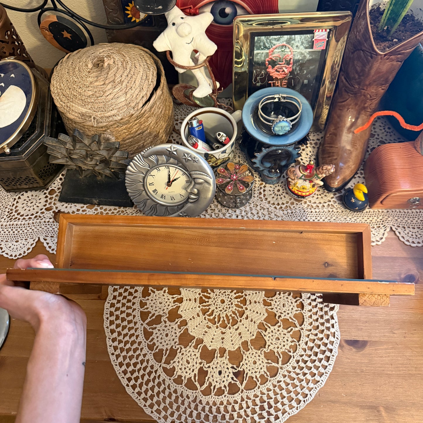 unique vintage whimsical wooden mirror wall shelf