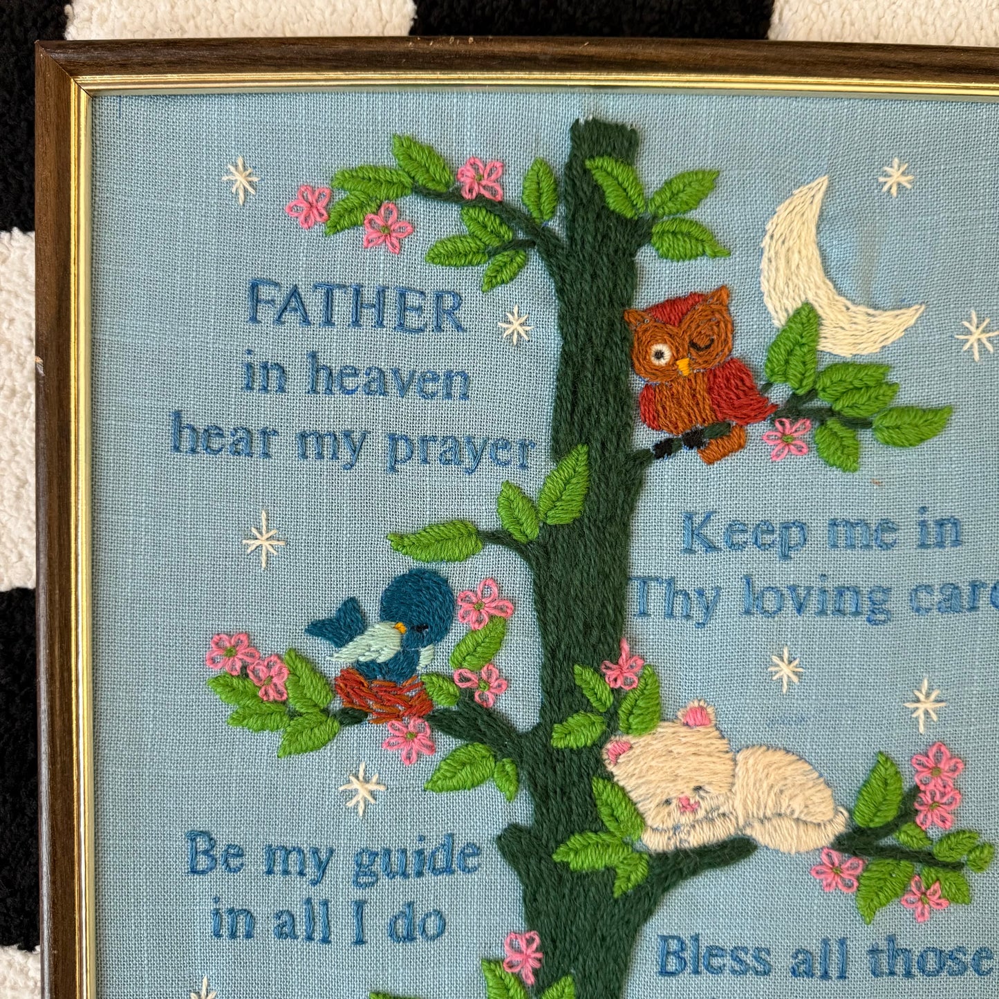 vintage whimsy celestial crewel embroidery wall decor