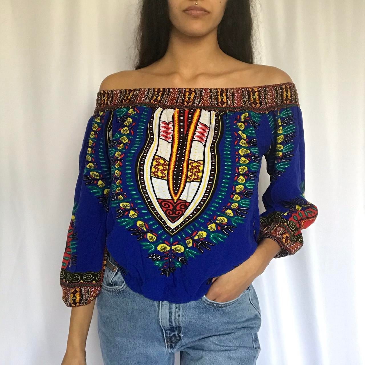 unique whimsy 90s y2k off shoulder sleeved top