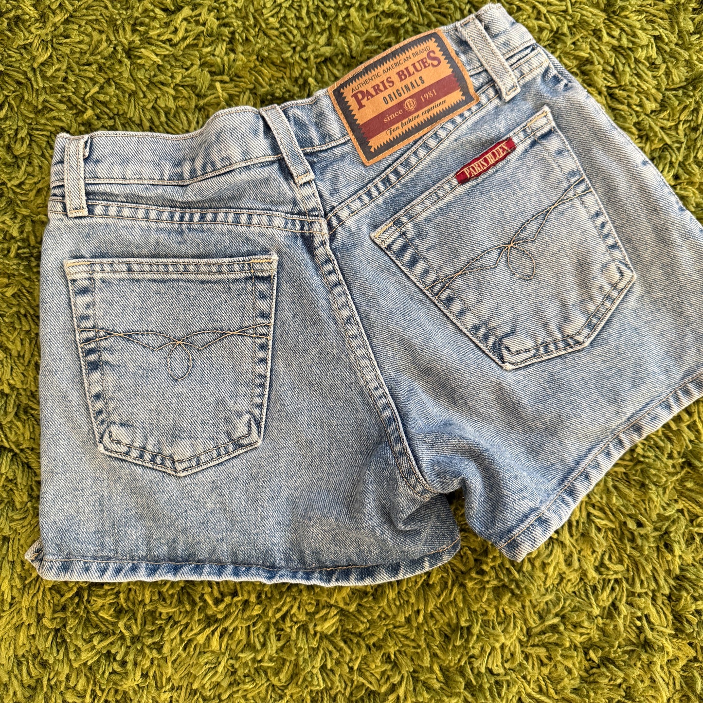 unique vintage whimsy 90s y2k PARIS BLUES denim shorts