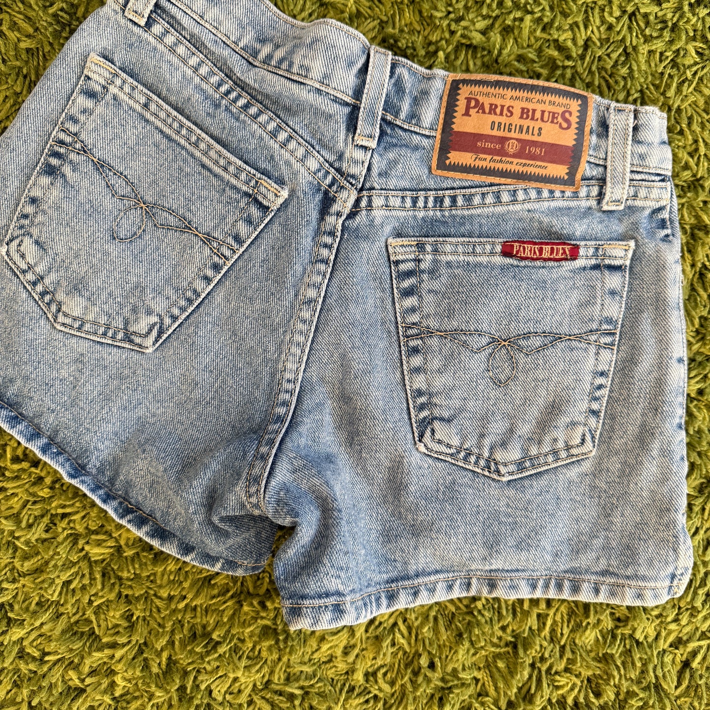 unique vintage whimsy 90s y2k PARIS BLUES denim shorts