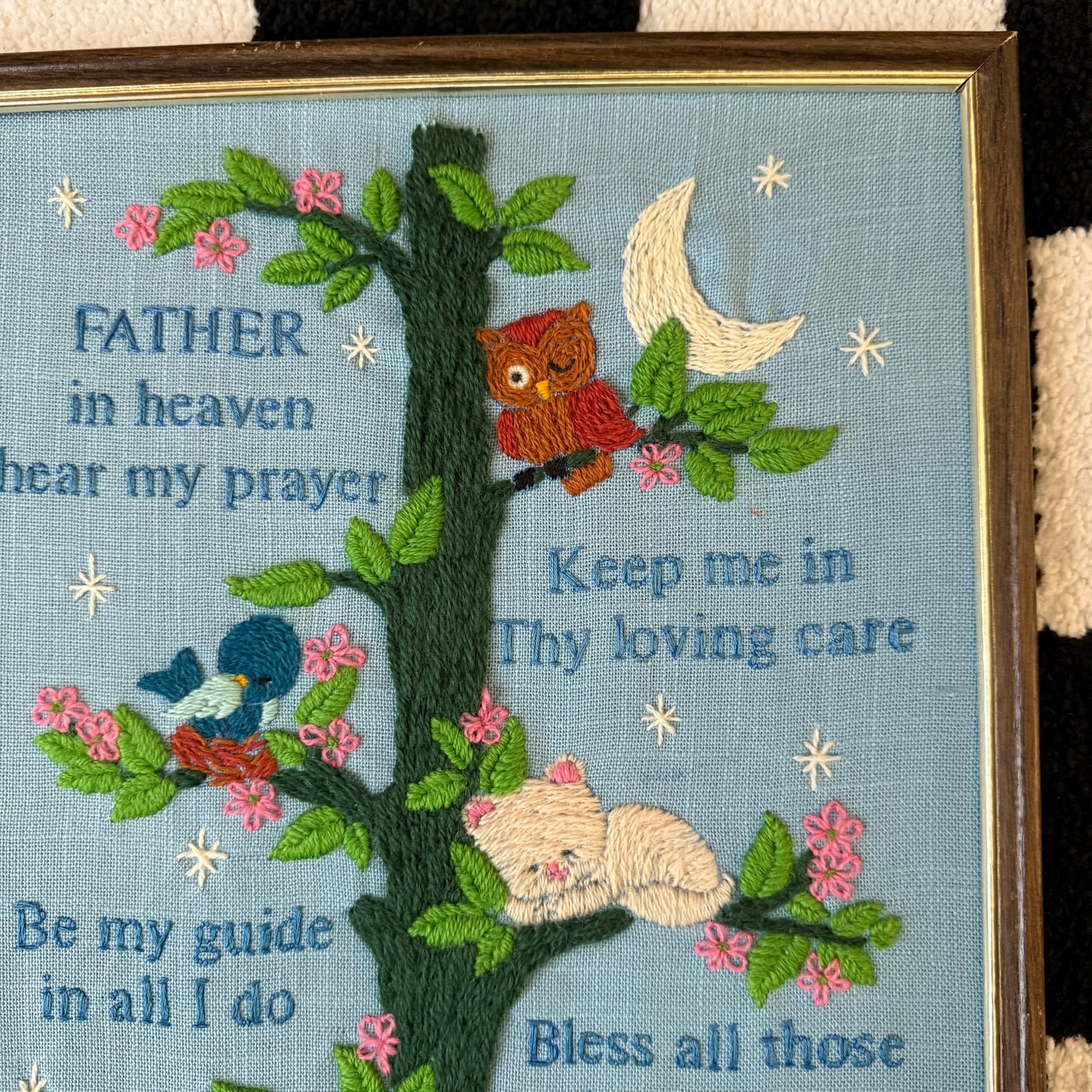 vintage whimsy celestial crewel embroidery wall decor