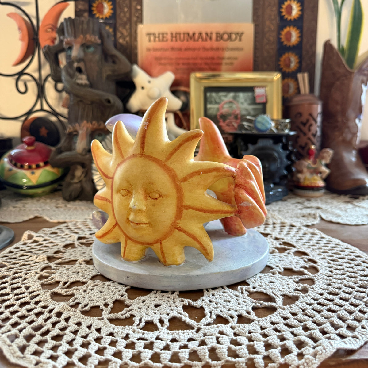 unique vintage whimsical celestial sun moon star candle holder