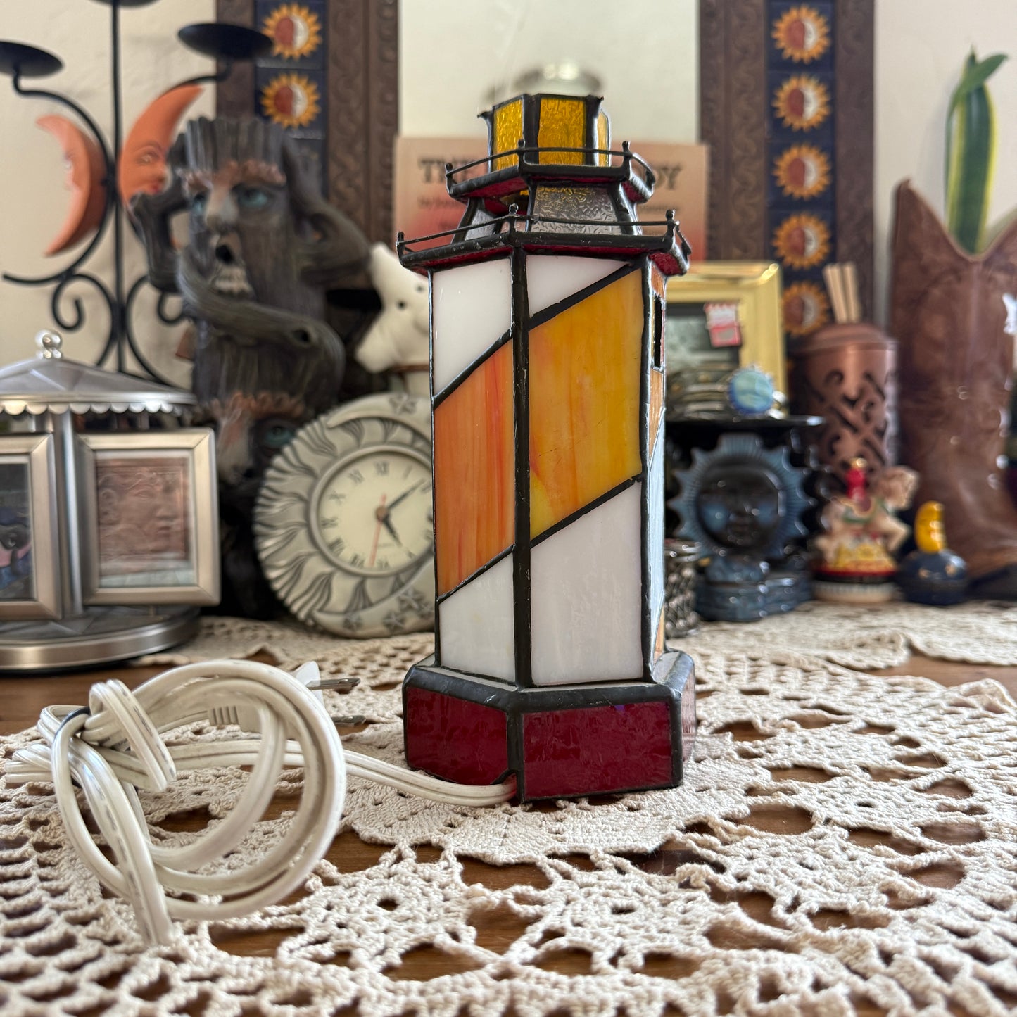 unique vintage whimsical lighthouse stained glass light lamp collectable