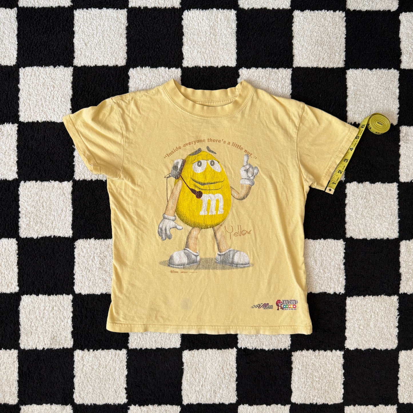 unique vintage whimsy 90s y2k NASCAR M&M graphic baby tee