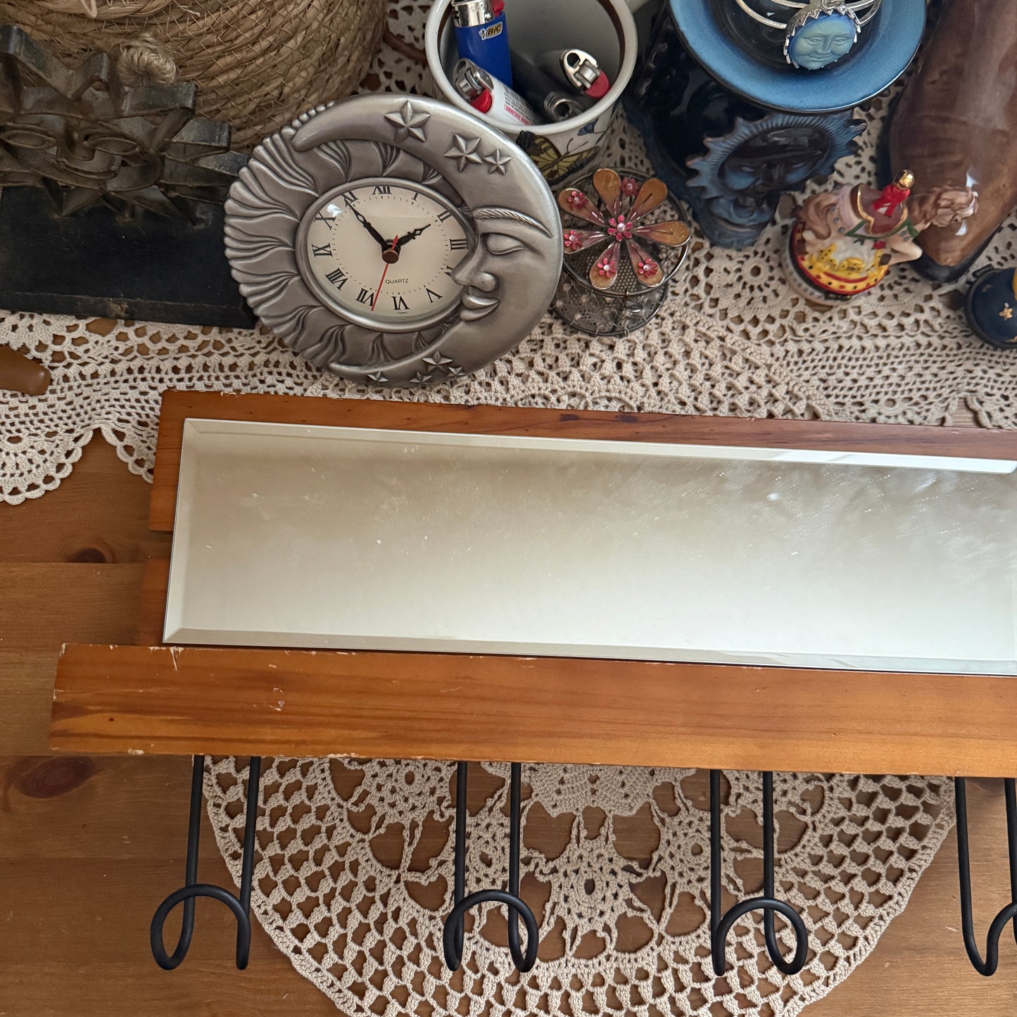 unique vintage whimsical wooden mirror wall shelf