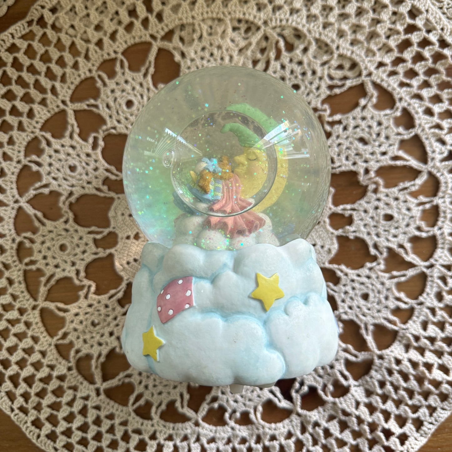 unique vintage whimsical celestial moon stars snow globe music box
