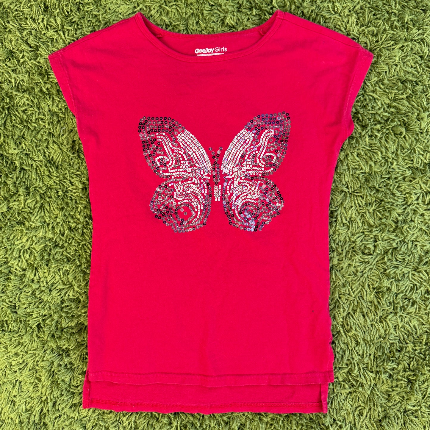unique vintage whimsy 90s y2k butterfly sequin baby tee