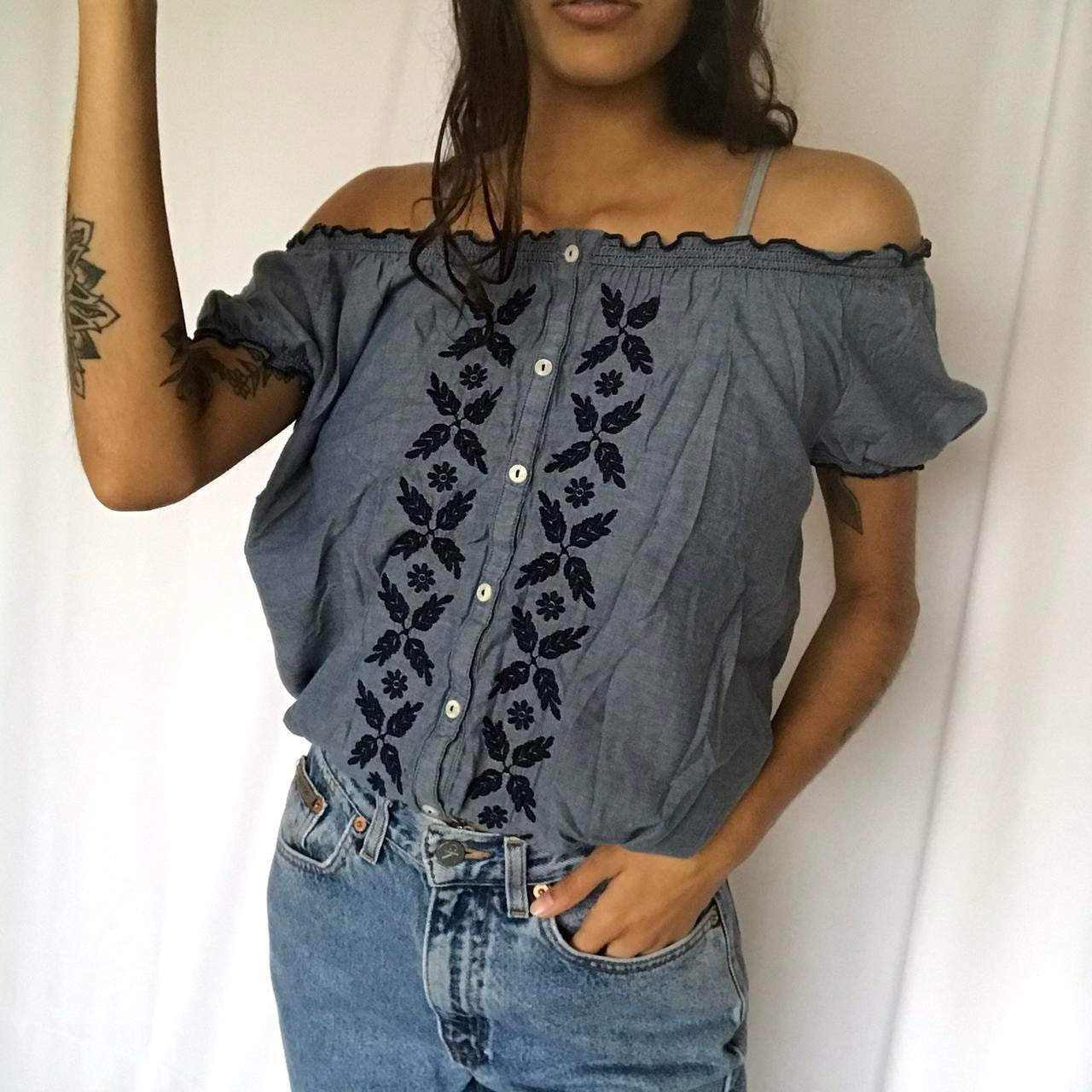 vintage whimsy 90s y2k embroidered babydoll top