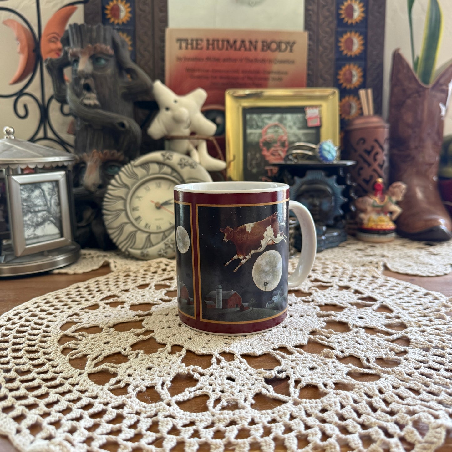 unique vintage whimsical cow moon mug