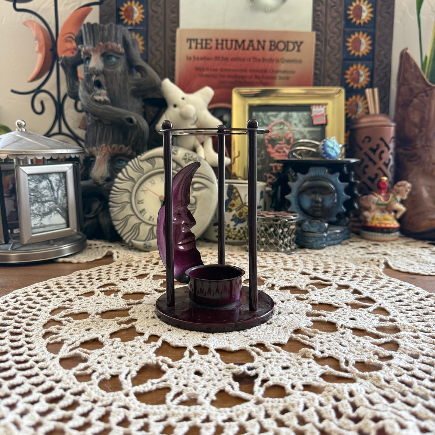 unique vintage whimsical celestial moon candle holder