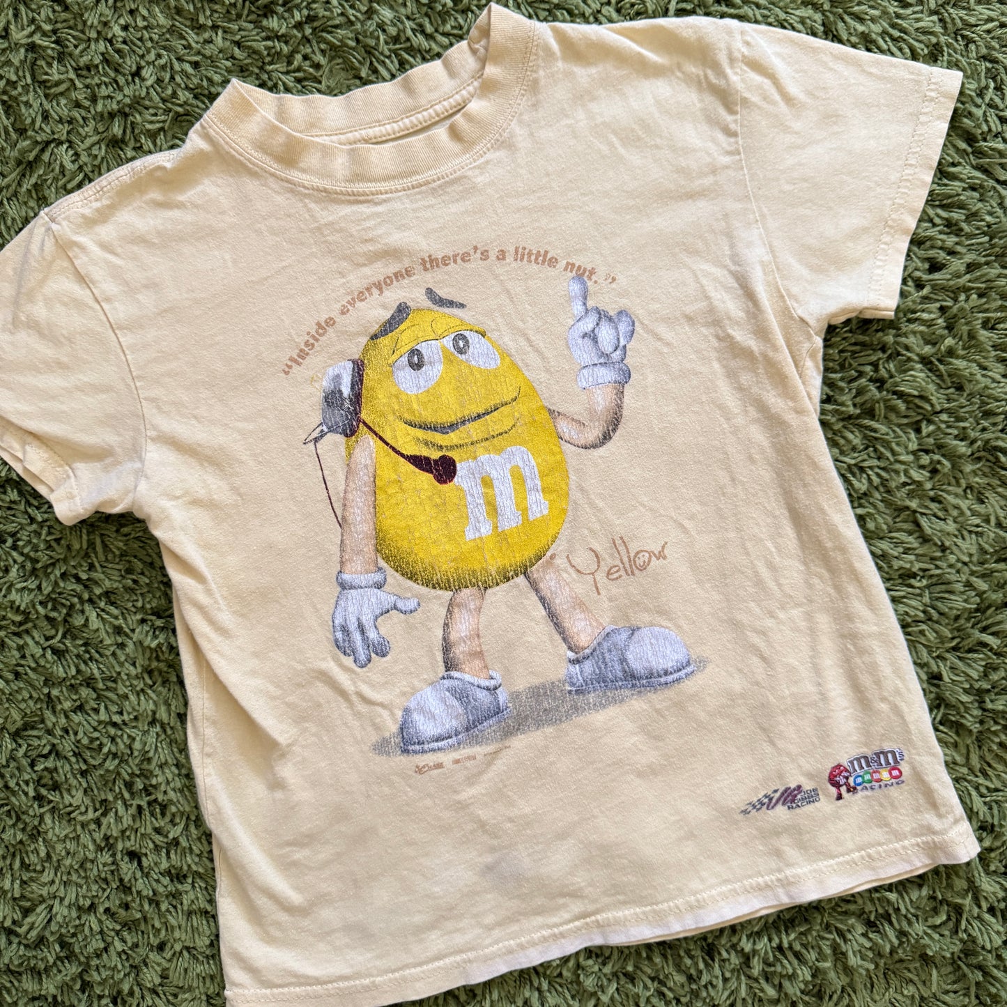 unique vintage whimsy 90s y2k NASCAR M&M graphic baby tee