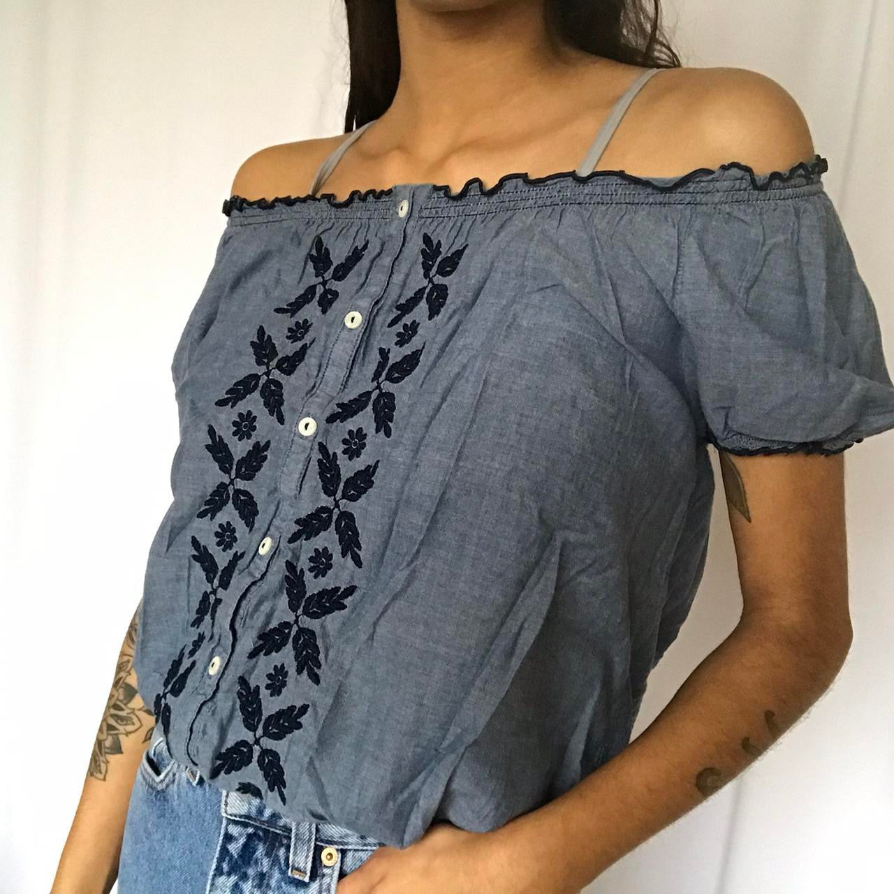 vintage whimsy 90s y2k embroidered babydoll top