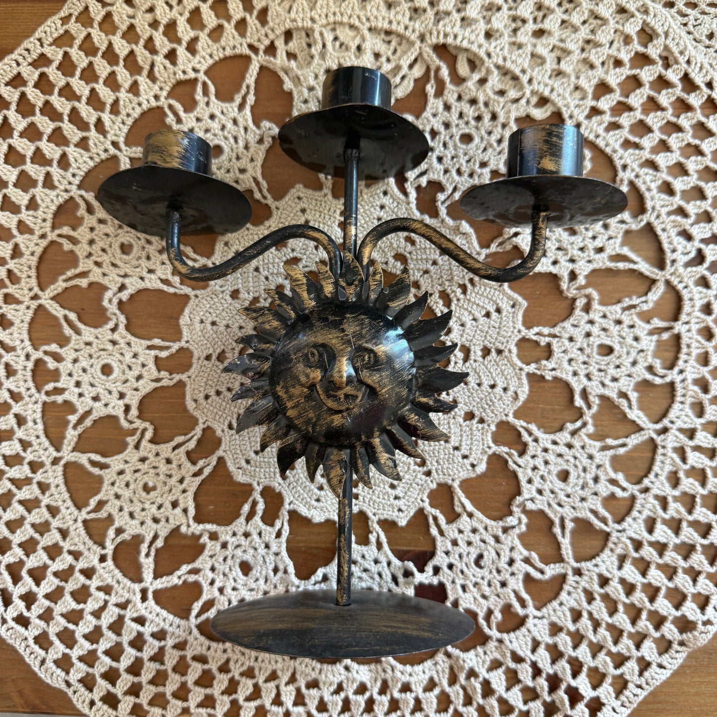 unique vintage whimsical celestial sun candle holder