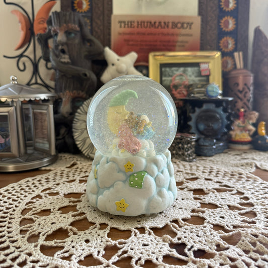 unique vintage whimsical celestial moon stars snow globe music box