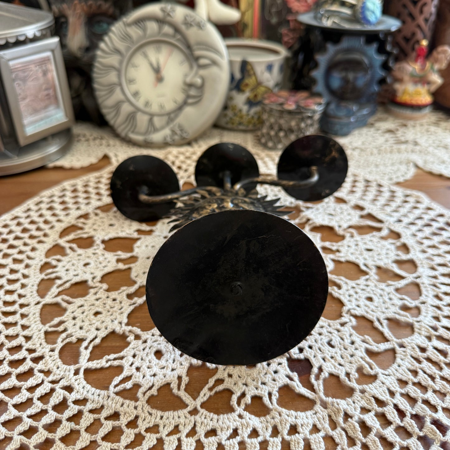unique vintage whimsical celestial sun candle holder