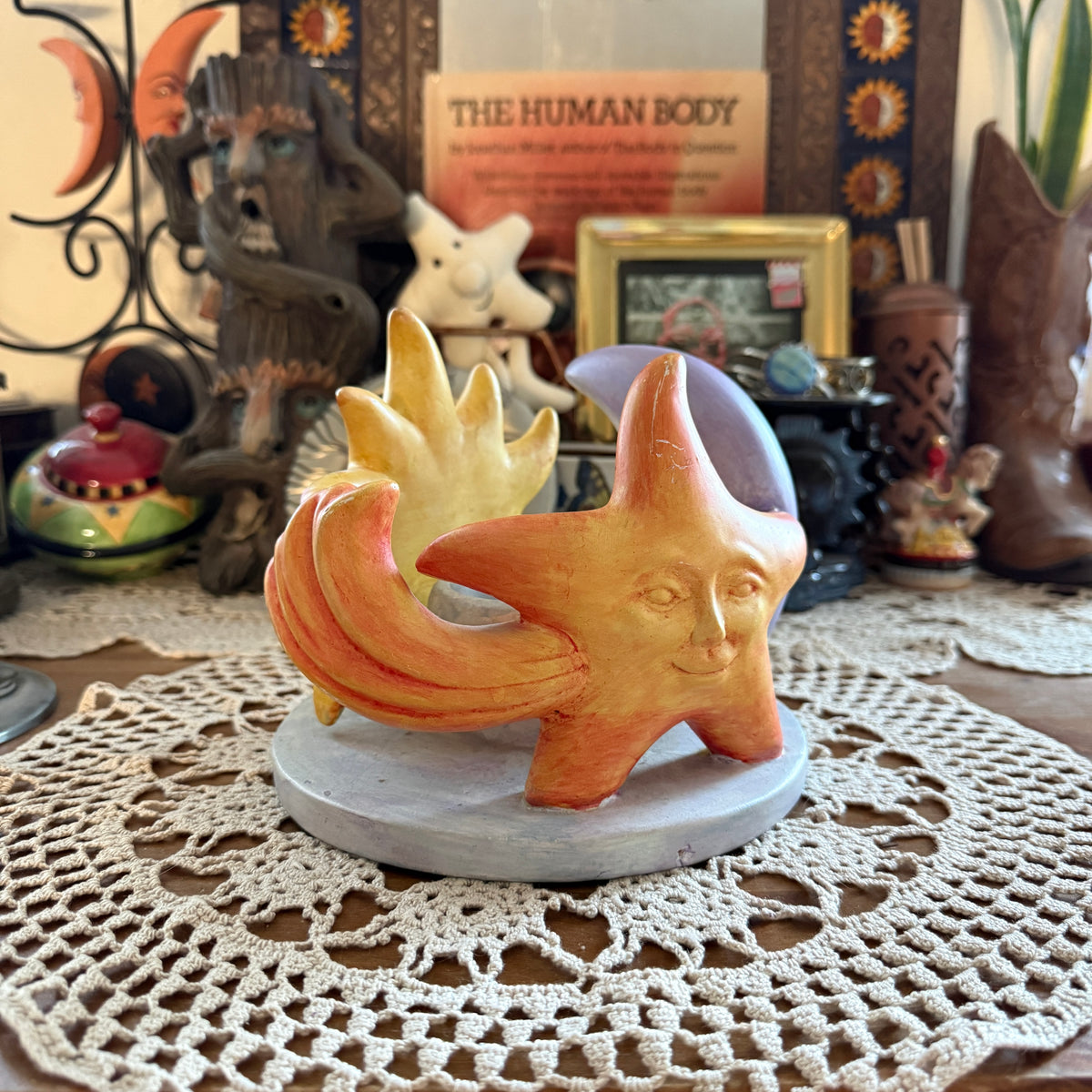 unique vintage whimsical celestial sun moon star candle holder
