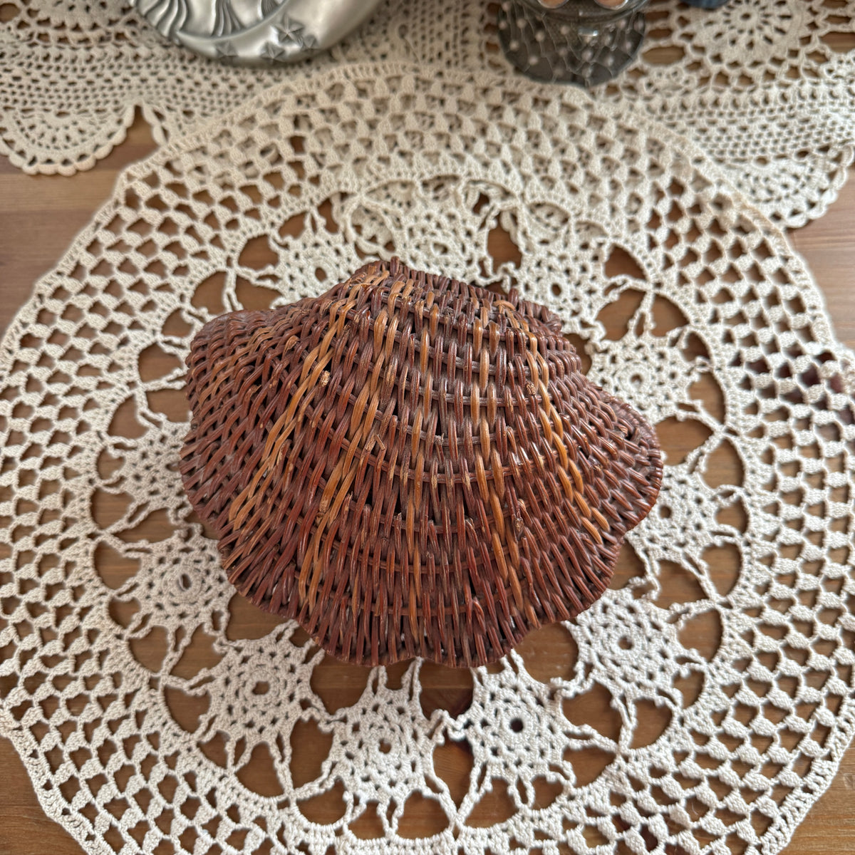 unique vintage whimsical wicker seashell basket