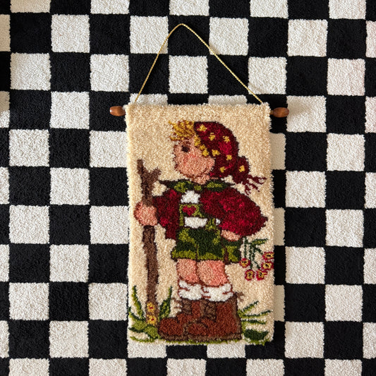 unique handmade vintage whimsical latch hook rug wall decor