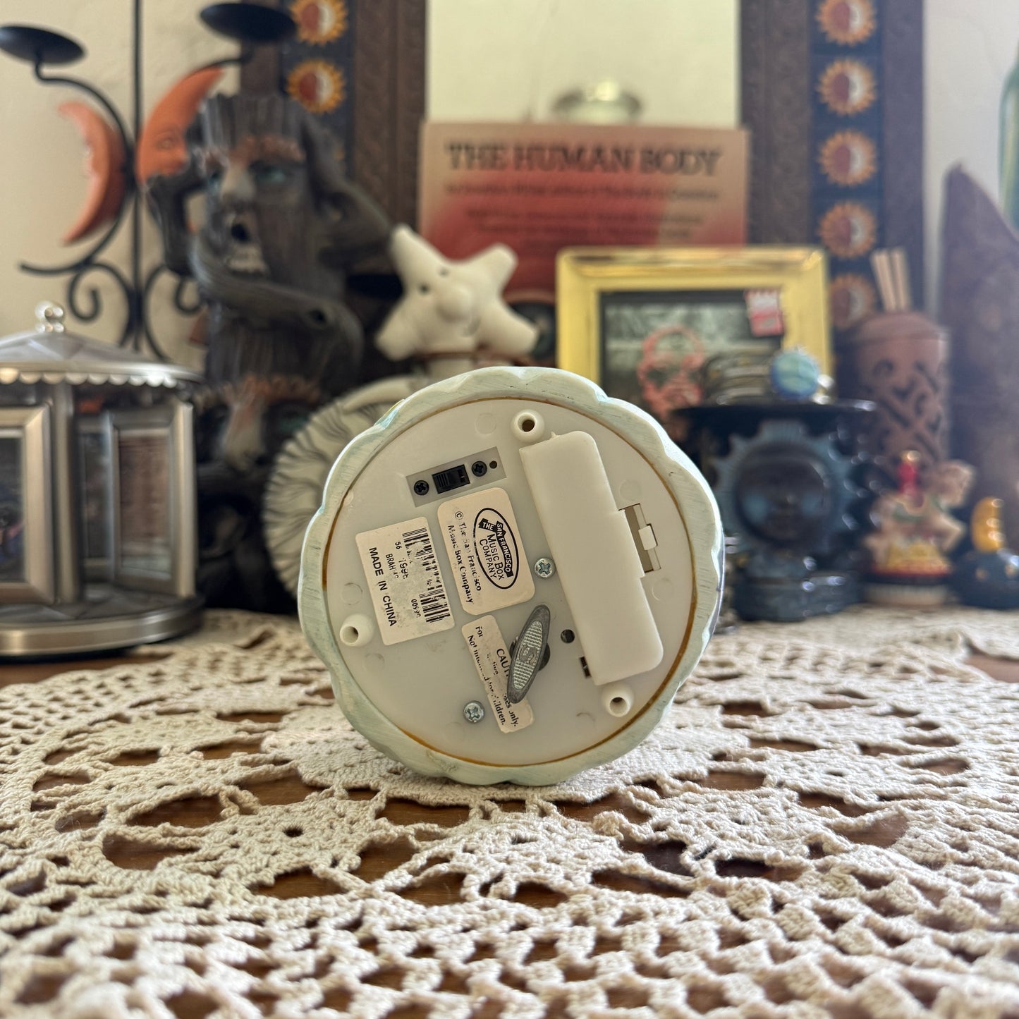 unique vintage whimsical celestial moon stars snow globe music box