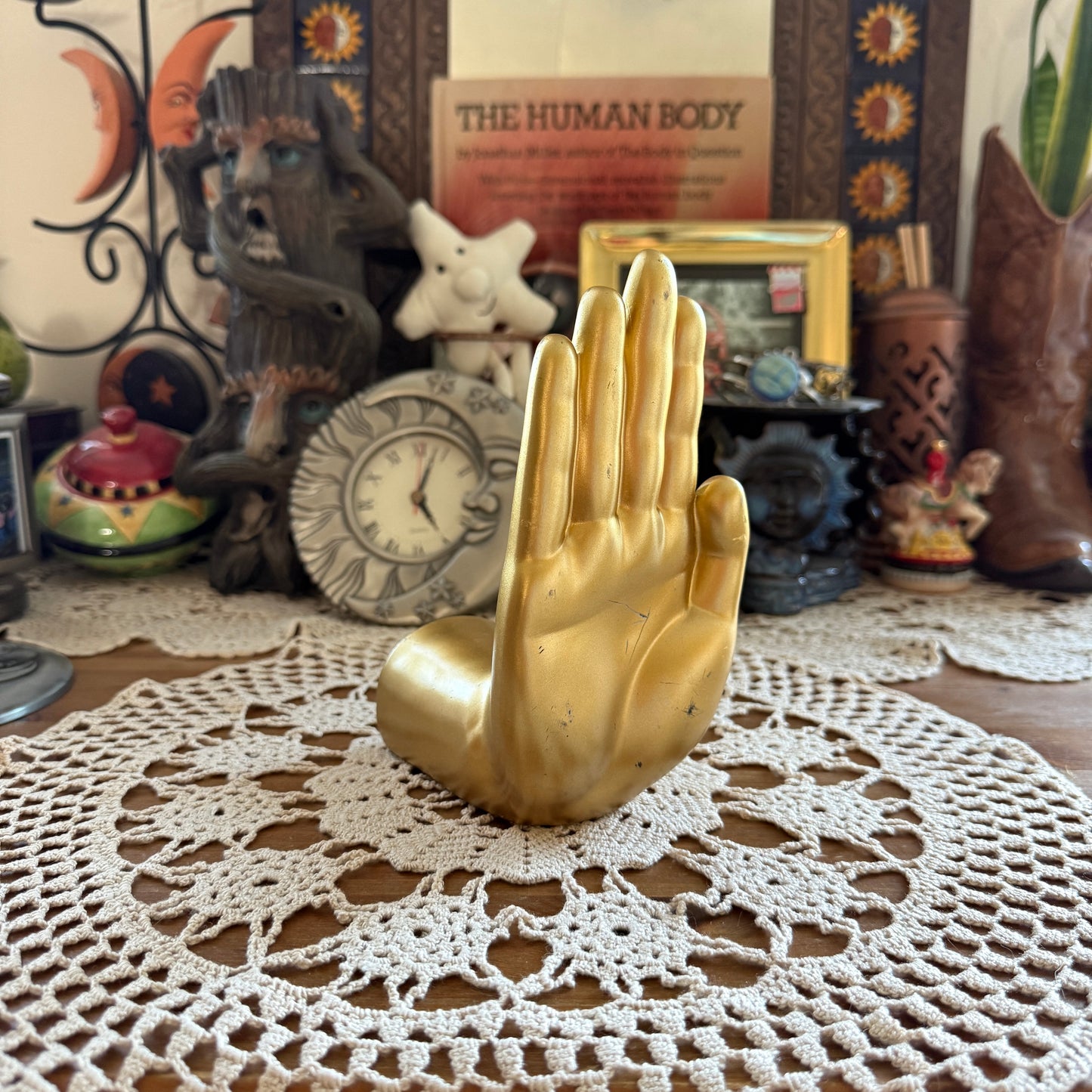 unique handmade vintage whimsical hand bookend jewelry holder collectable