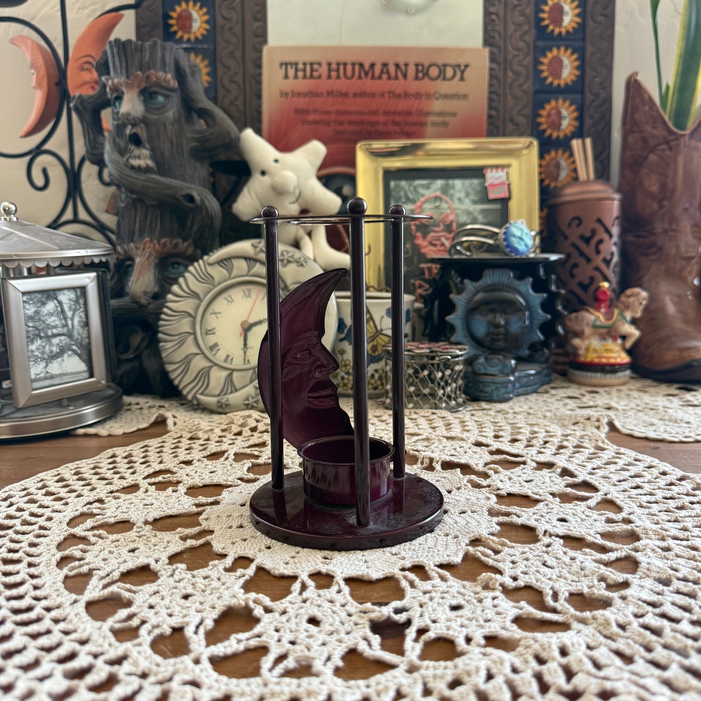 unique vintage whimsical celestial moon candle holder