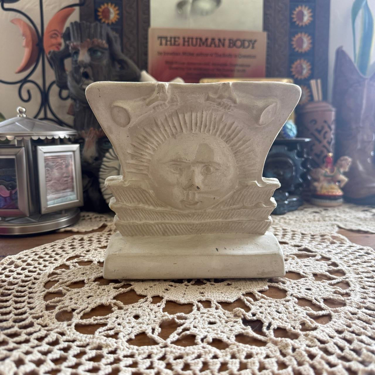 unique handmade vintage whimsical celestial sun bookend collectable