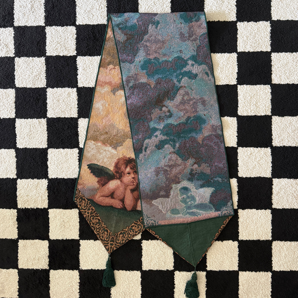 unique vintage whimsical cherub tapestry table runner