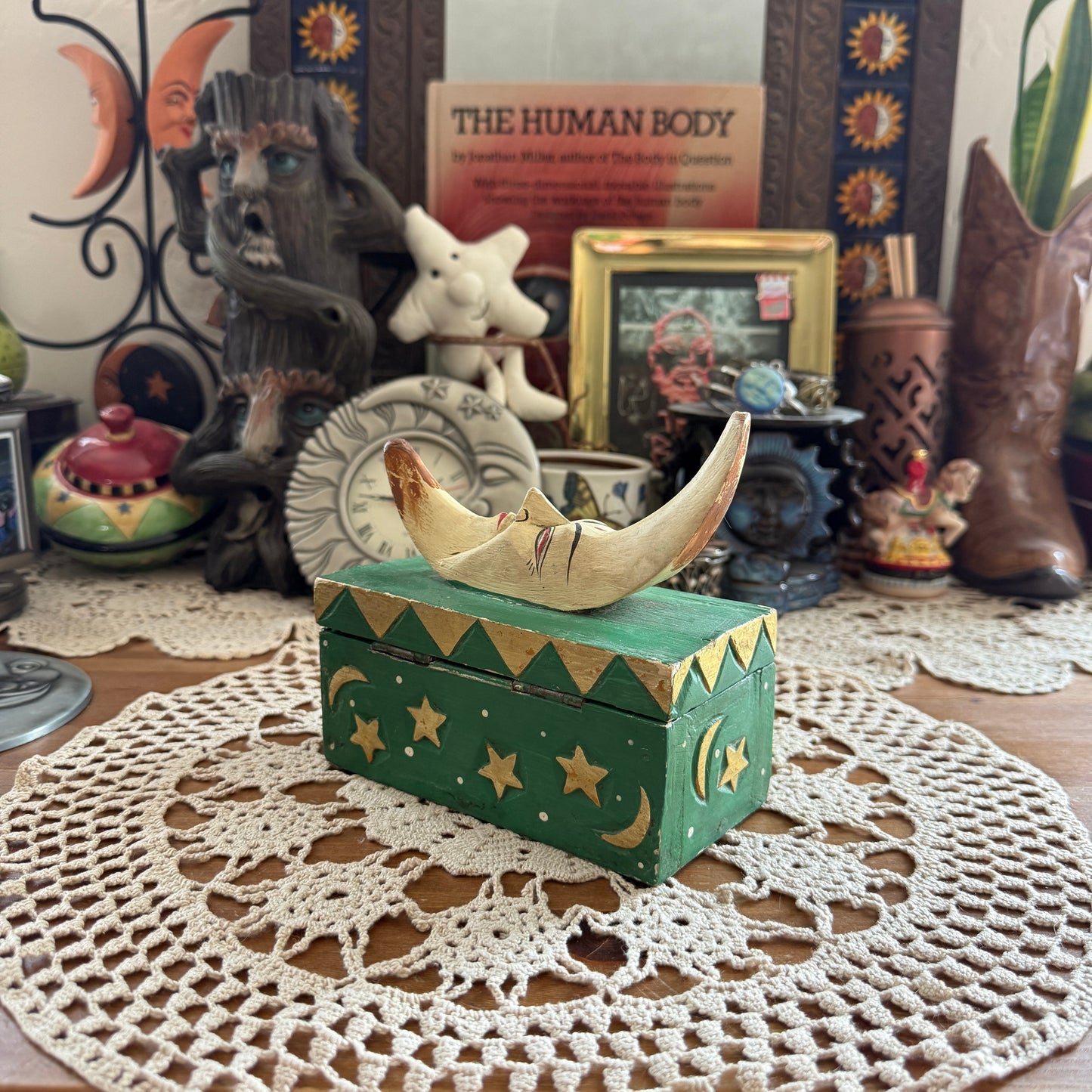 unique vintage whimsical celestial moon folk art trinket jewelry box