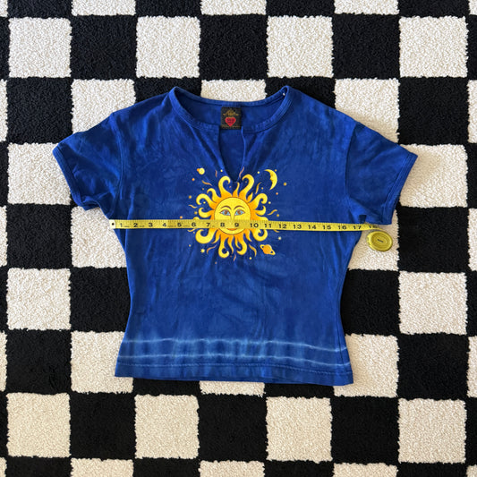 unique vintage whimsical 90s y2k celestial sun moon graphic baby tee