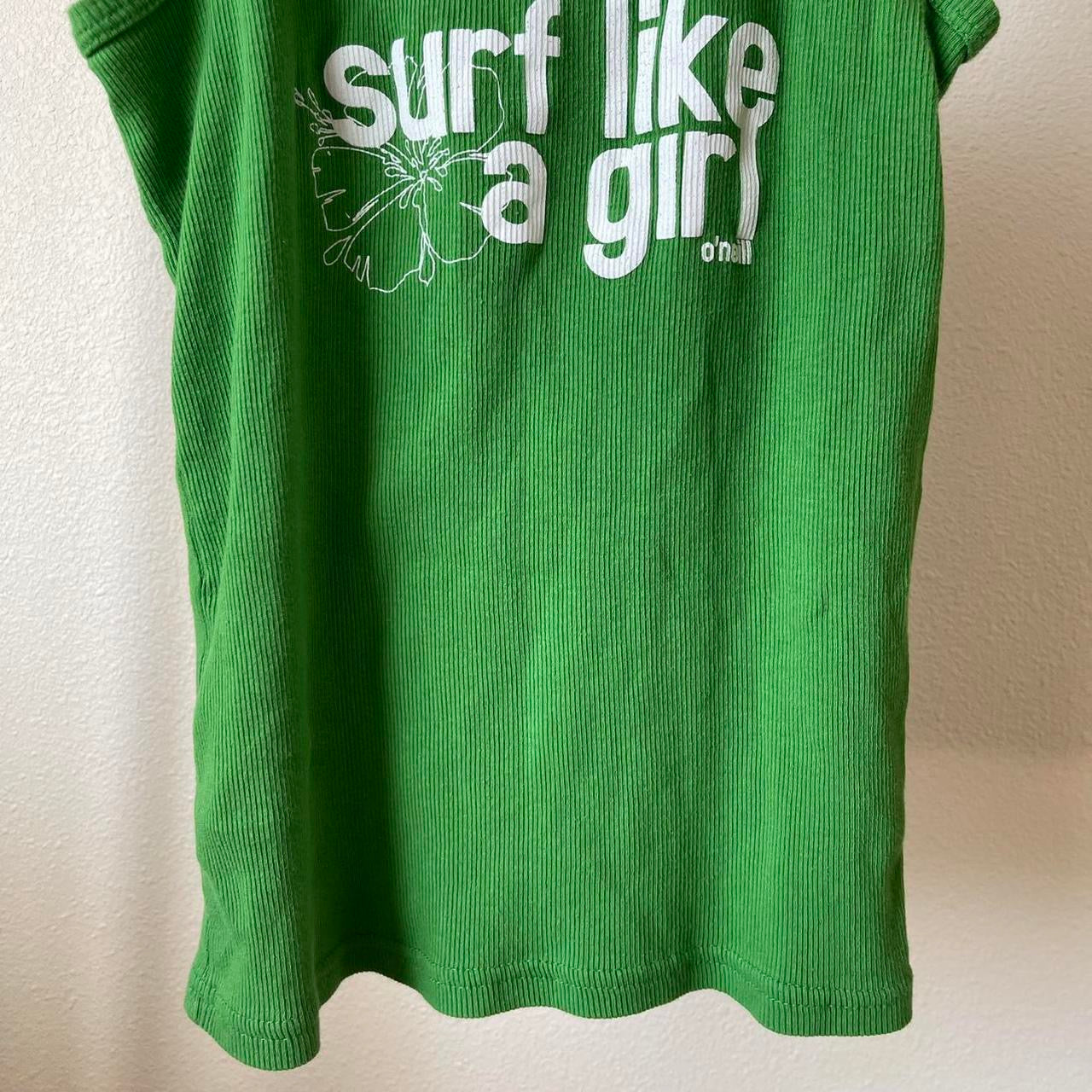 ribbed “surf like a girl” graphic tank top