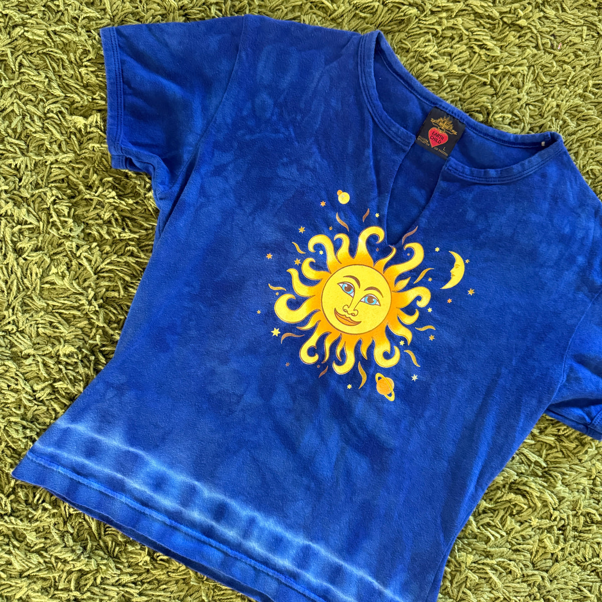 unique vintage whimsical 90s y2k celestial sun moon graphic baby tee
