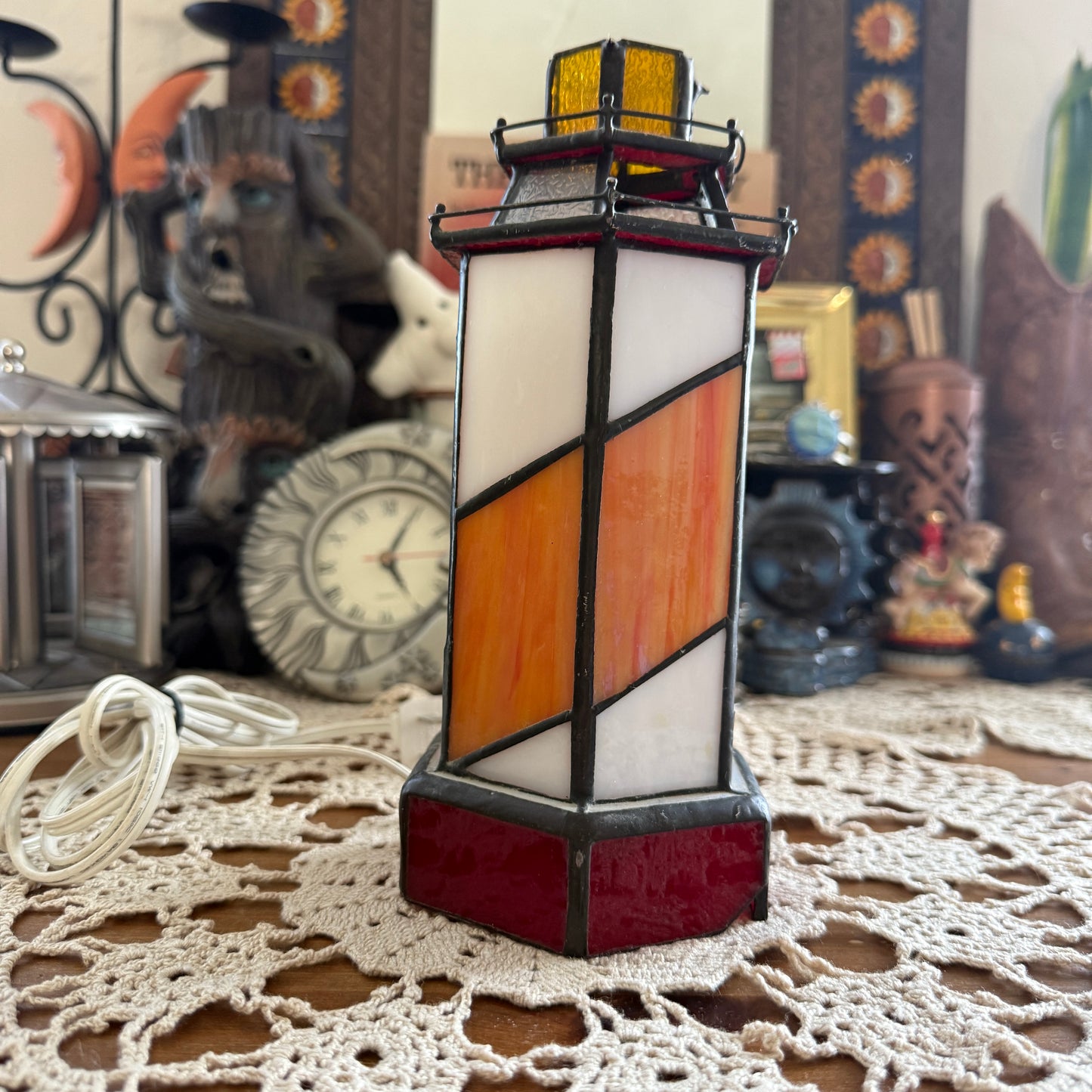 unique vintage whimsical lighthouse stained glass light lamp collectable