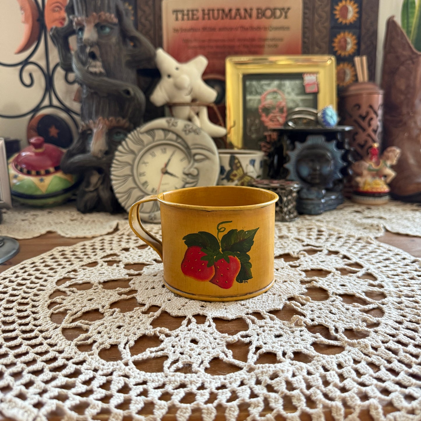 unique vintage whimsical strawberry folk art cup collectible