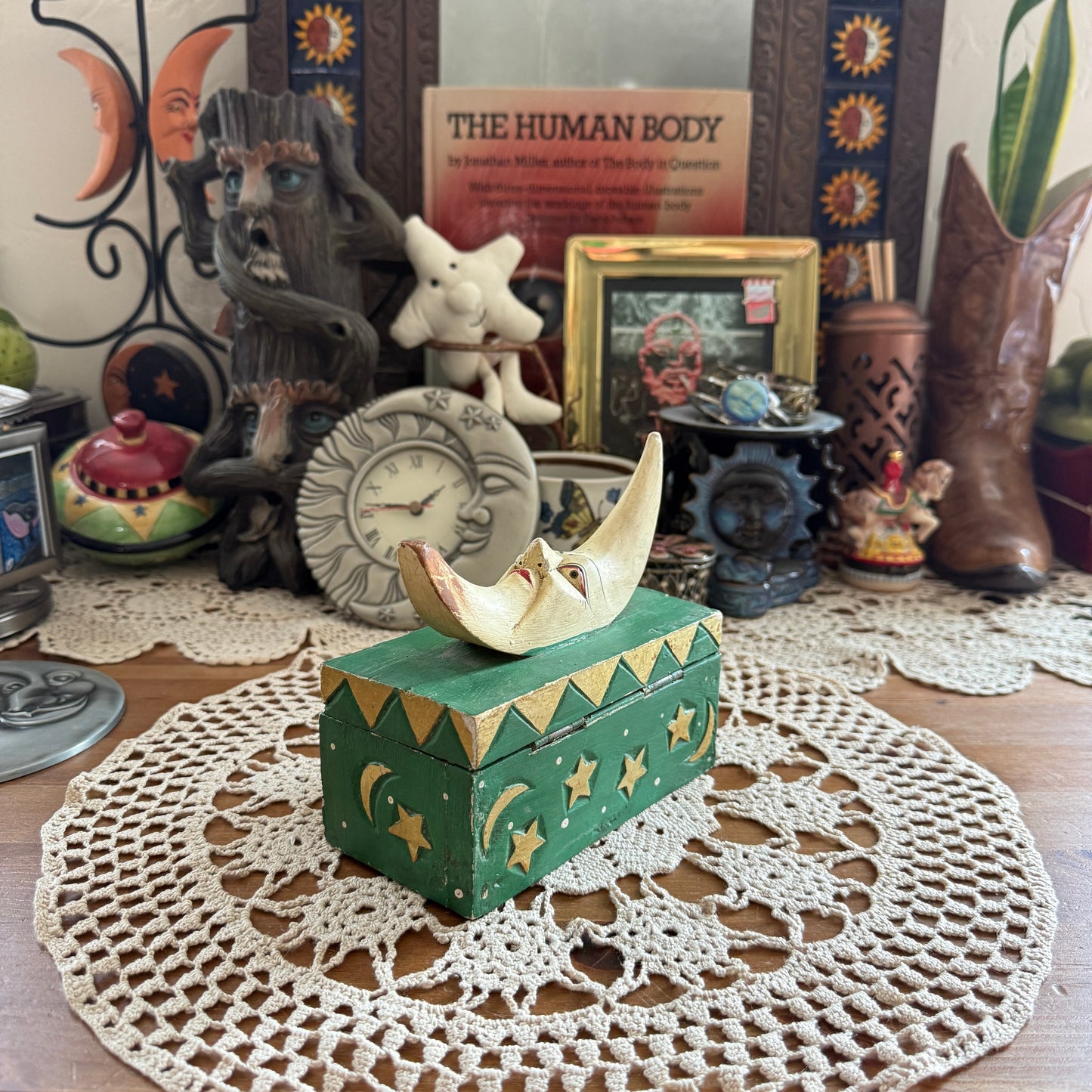 unique vintage whimsical celestial moon folk art trinket jewelry box