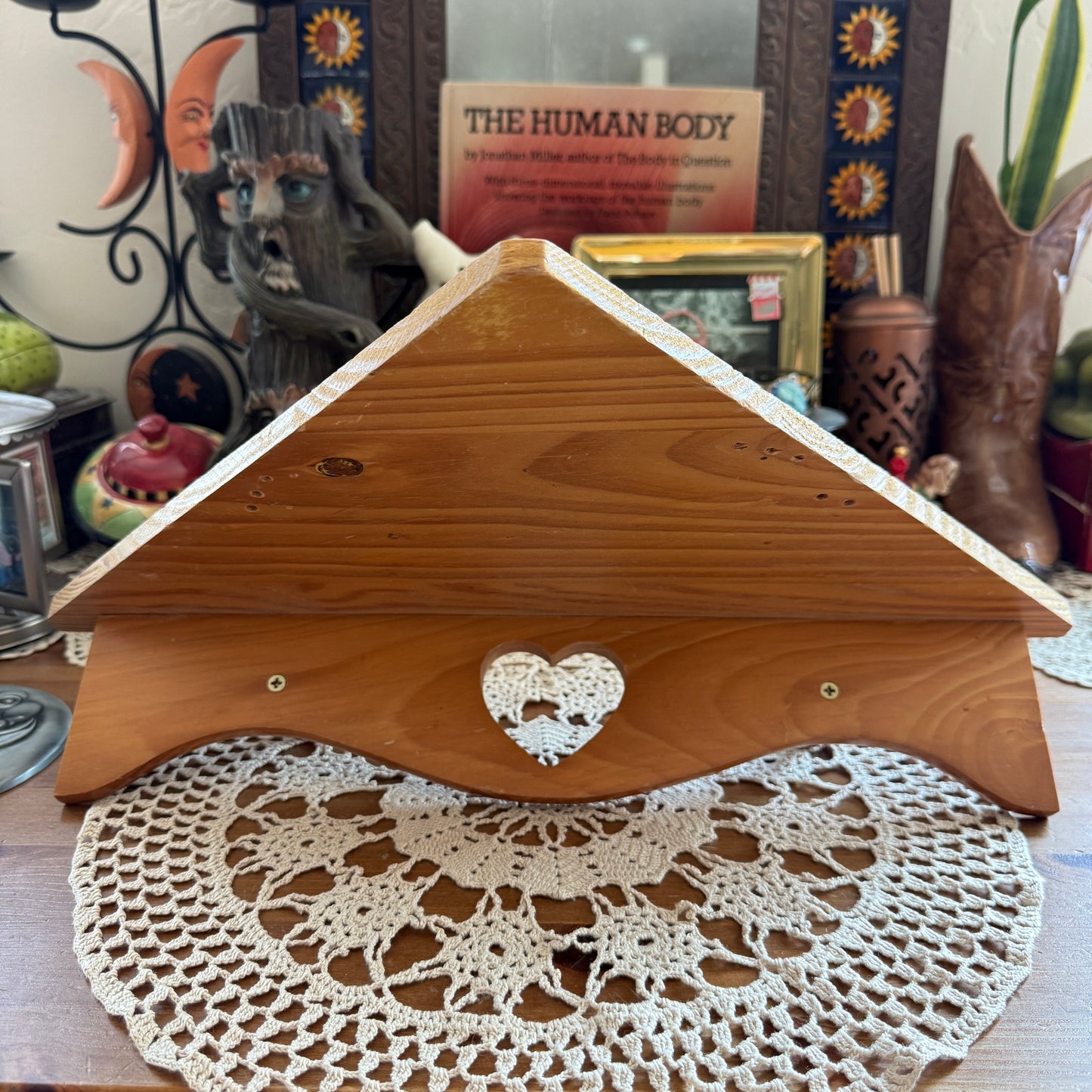 unique vintage whimsical heart wood wall shelf