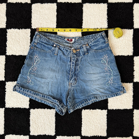 vintage whimsy 90s y2k denim embroidered shorts