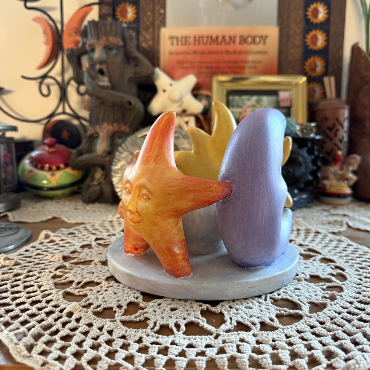 unique vintage whimsical celestial sun moon star candle holder