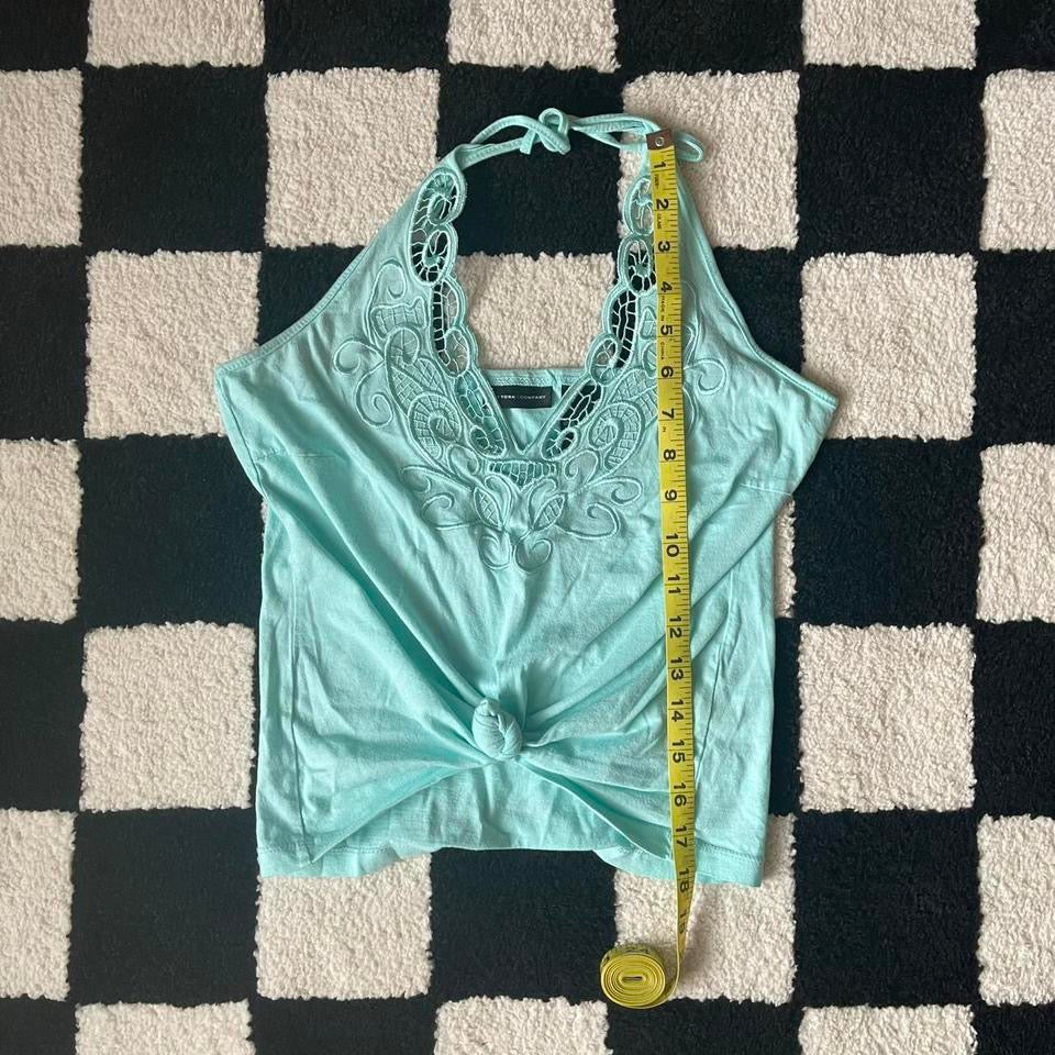 unique vintage whimsy 90s y2k embroidered halter top