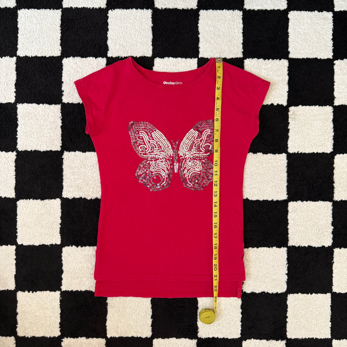 unique vintage whimsy 90s y2k butterfly sequin baby tee