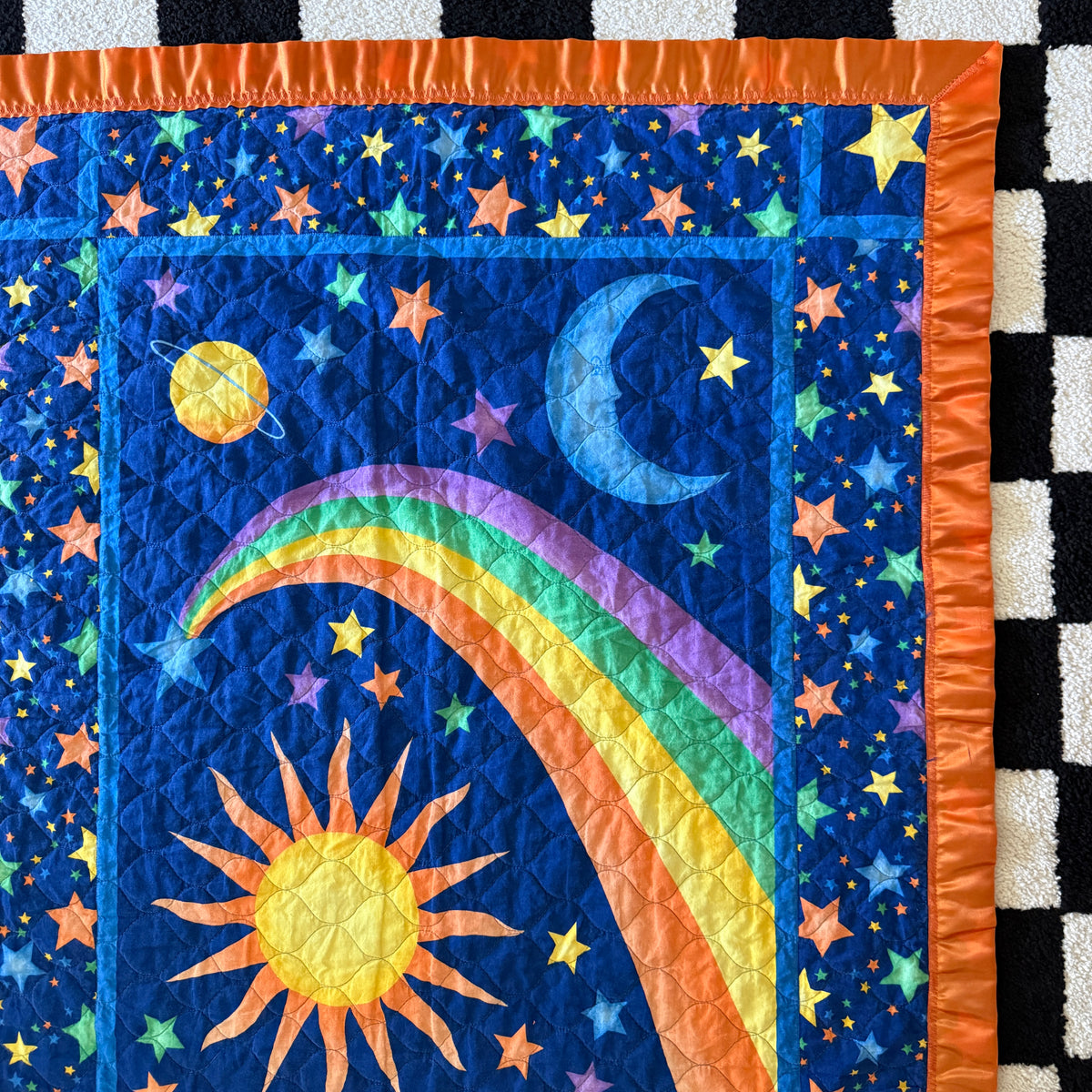 unique handmade vintage whimsical celestial sun moon stars quilt blanket