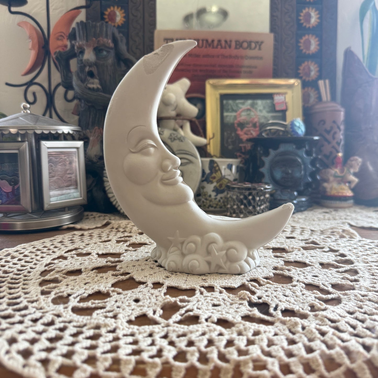 unique handmade vintage whimsical celestial moon sculpture collectable