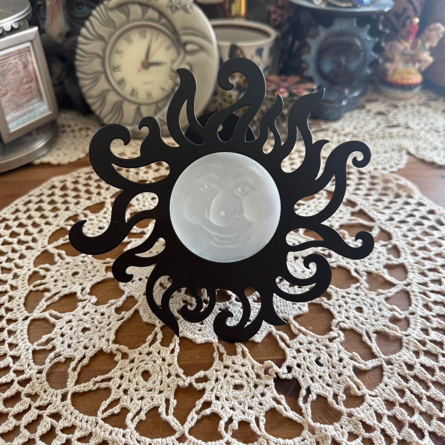 unique vintage whimsical celestial sun candle holder collectable